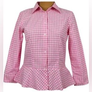 LAUREN RALPH LAUREN Pink Gingham Peplum Blouse